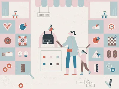 visit to the bakery shop bakery character design illustration shop
