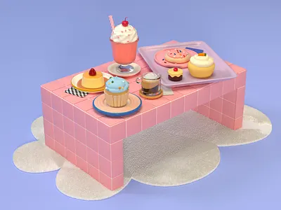 Sweet things 3d illustration 3d modeling 3d rendering breakfast c4d cake cinema 4d dessert dinner eat feminine food girly home decor ice cream illustration interior design lunch pink zbrush