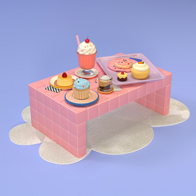 Sweet things 3d illustration 3d modeling 3d rendering breakfast c4d cake cinema 4d dessert dinner eat feminine food girly home decor ice cream illustration interior design lunch pink zbrush