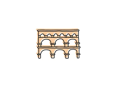 Pont du Gard architecture branding hand drawn icon illustration landmarks logo sketch vector