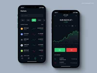 CryptoMarkt Pro | App Design app app design bitcoin crypto crypto exchange crypto wallet dark mode exchange figma finance finance app mobile mobile app trade trading ui ui design ux wallet