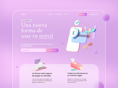 1click - Landing page 3d 3d artist 3dmodeing app branding gradient illustration landing landingpage lowpoly mobileapp moblie payment app uidesign uxdesign uxui web