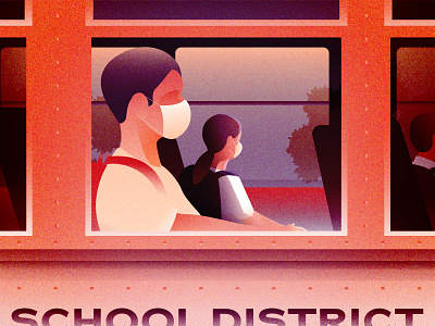 Monday morning scenery - Boarding a school bus with a mask covid19 editorial illustration illustration illustration art mask social distance