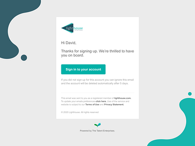 Email Template Design clean ui creative email email marketing email template email template design lighthouse modern design onboarding screen onboarding ui product design sign in signup the talent enterprises typogaphy ui user experience design user interface design ux visual design