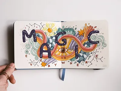 Magic is everywhere colorful doodle doodles eye illutration magic shapes sketch 3 sketchbook spread sun typography