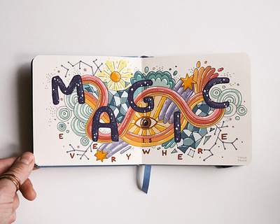 Magic is everywhere colorful doodle doodles eye illutration magic shapes sketch 3 sketchbook spread sun typography