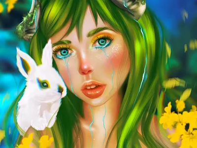Dryad Girl artist artwork drawing dryad fairy fantasy fantasyportrait illustration magic nature natureportrait portrait procreateart rabbit whiterabbit