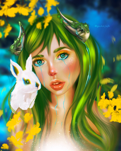 Dryad Girl artist artwork drawing dryad fairy fantasy fantasyportrait illustration magic nature natureportrait portrait procreateart rabbit whiterabbit
