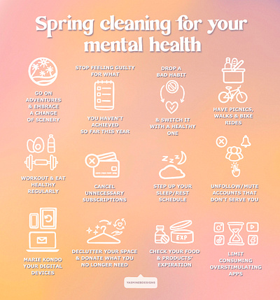 Spring cleaning for your mental health designinspiration digital illustration icons inspiration motivation procreate selfcare selflove springcleaning typography