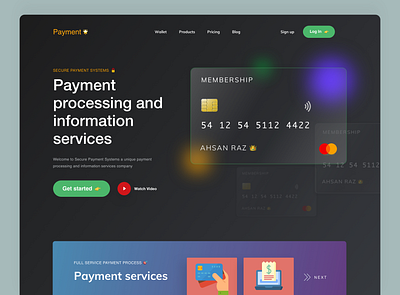 Online Payment Website app cart credit card dark ui glass graphic design hero section landing page motion design online payment online shopping payment service design ui design user interface ux design wallet website website concept website design