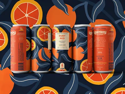 Lostboy Cider February Can: Ruby Red beverage beverage packaging branding can design cider craft cider food fruit grapefruit illustration label merch oranges package design packaging wrapping paper