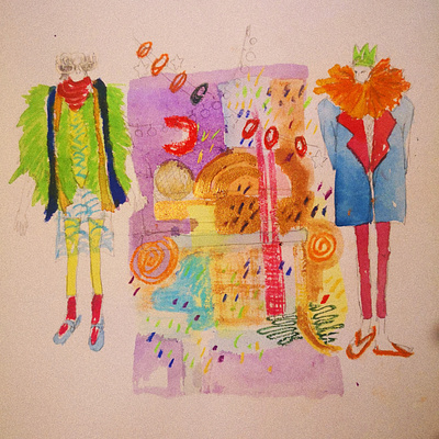 Triptych Illustration abstract art costume costume design design graphic illustration oil pastel watercolor watercolours
