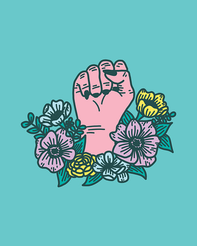 Revolution fist floral flowers hand illustration power tattoo