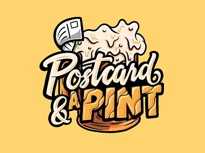 Postcard & A Pint bar beer beer branding brewery brewery logo brewing cartoon drinking fun glass illustration lettering orange postcard typography
