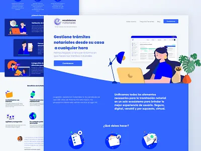 Company Home Page blue cat flat illustration minimal ux webdesign website women working