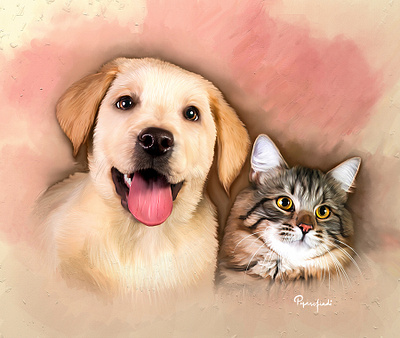 FRENEMY animal painting cat digital art digital painting digital portrait dog illustration pet portrait painting potrait realism