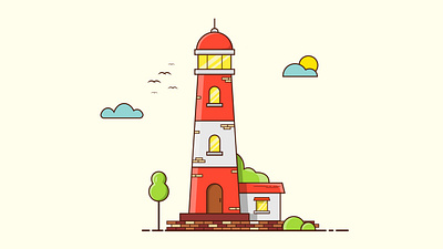 Light house illustration as graphical flat flat and outline illustration flat design flat illustration graphic design illustration logo tutorial vector