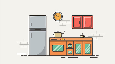 Kitchen room illustration design as graphical flat flat and outline illustration flat design flat illustration graphic design illustration kitchen logo tutorial vector