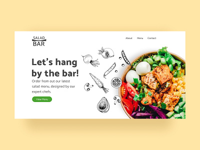 Salad Bar Landing Page Design colourful customer experience eggs food foodapp healthy illustration landingpage nutrition online onlineshopping salad bar salads tasty ui ux vegetables webapp website websitedesign