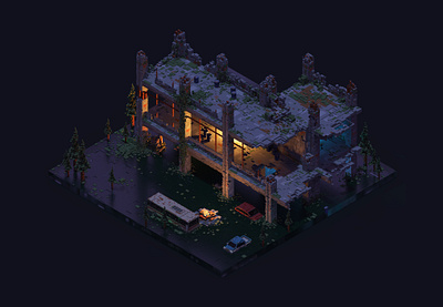 The flooded city 3d art isometric magicavoxel voxel voxelart