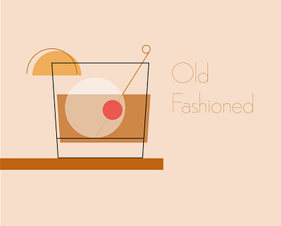 Old Fashioned abstract adobe cheers classic cocktail design drink fills illustration illustrator line minimal nightlife oldfashioned retro spirits typography vector whiskey whisky