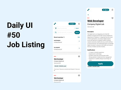 Daily UI Challenge / 050 - Job Listing dailyui design job listing simple design system design ui ux webdesign website