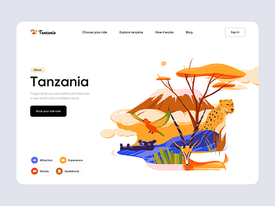 Tanzania - Landing Page Design animals illustrated animalsa colors illustration illustrator landing landing design landing page landing page design safari travel traveling ui ux web web design web ui web ui design website