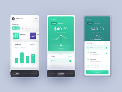 FREEBIES - Insight Statistical Mobile App Exploration chart clean gradient green minimalist mobile mobile app mobile design mobile ui modern statistic stats ui uidesign uiux