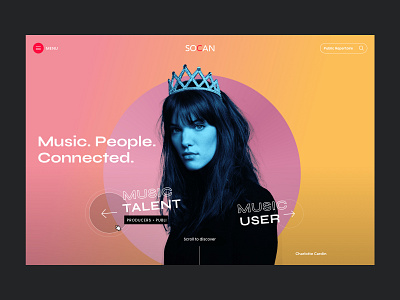 Landing Page Socan colorful colorful design design challenge design concept hamburger menu landing landing design landing page music music industry singer typography ui design website website concept website design