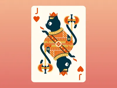 Quinn the Fox Playing Cards: Jack of Hearts animals black cat cards cat color colour cool cute flat design illustration jack of hearts nature playing cards