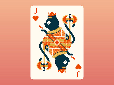 Quinn the Fox Playing Cards: Jack of Hearts animals black cat cards cat color colour cool cute flat design illustration jack of hearts nature playing cards