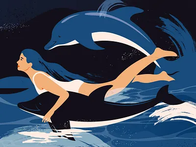 Peace in the storm blue dolphins illustration minimal ocean storm swim texture water