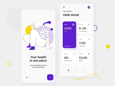 Health tracker app 👩‍⚕️ activity app activity tracker care app daily metrics doctors health app health tracker illustraion medical medical care medicine mobile design mobile ui onboarding illustration onboarding screen onboarding ui steps ui design wellness