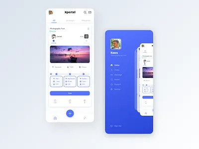 Travel planner application design adobexd application blue burger menu canada gradiant journey material design menu product profile request social media steps tourism travel ui uidesign uiux ux