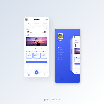 Travel planner application design adobexd application blue burger menu canada gradiant journey material design menu product profile request social media steps tourism travel ui uidesign uiux ux