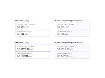 Salary Calculator Form app calculate calculator currency converter currency exchange dashboard design system employee form fx input input field input fields inputs remote saas salary tax ui web