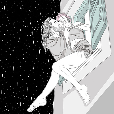 Love by the window art charlotte dessine design digital illustration illustration pastel