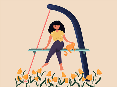Letter A for 36 Days of Type 36daysoftype 36daysoftype08 alphabet cat character illustration flat girl letter a lettering art type vector