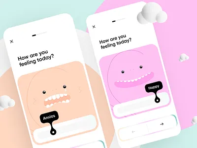 How are you feeling? app cards cute emoji friendly fun health healthcare illustration interface ios liquid minimal minimalism onboarding slider ui ux walkthrough walkthroughs