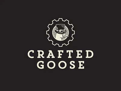 Crafted Goose beer beverage brewery logo craft factory goose industrial logo design machine steampunk vintage
