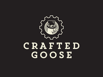 Crafted Goose beer beverage brewery logo craft factory goose industrial logo design machine steampunk vintage