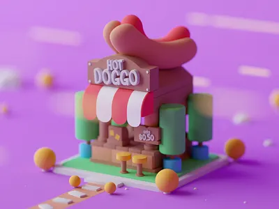Hot Doggo cartoon cinema 4d design game illustration isometric lowpoly octane