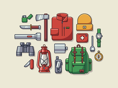 Camping Gear backpacking camping camping gear design design inspiration flat design icon illustration illustrator nature outdoors vector vector art vector illustration wild wilderness