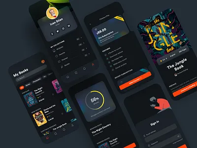 E-Book App apps clean creative dark ui dashboad drawing ebook icons illustration mobile app pricing profile reading sign in subscription tags ui ux web website