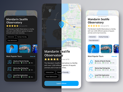 Museum and Observatory Locator dark dark mode dark ui design home page light mode light ui location location app locations map minimalist modern museum ocean sealife