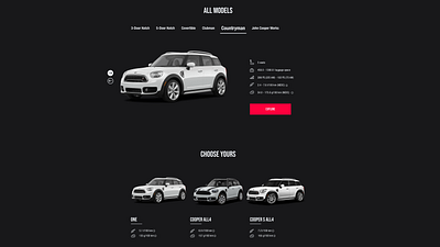 MINI Cooper Redesign, Models page app car design designer homepage minicooper ui uiux ux web webdesign