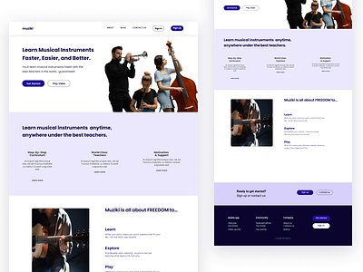 Muziki Landing Page design instrument music ui ux web