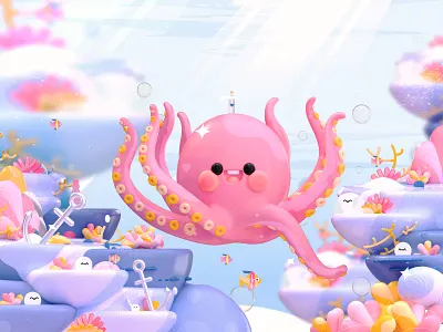 “Marine life” Letter Q 3d 3d art 3d artist 3dillustration animals character character design colors corals design dribbble best shot fish illustration kawai kawaii kawaii art love oceans octopus sea