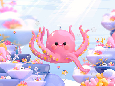 “Marine life” Letter Q 3d 3d art 3d artist 3dillustration animals character character design colors corals design dribbble best shot fish illustration kawai kawaii kawaii art love oceans octopus sea