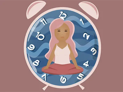 Let Time Flow adobe fresco adobe illustrator clock female flow illustration makeup meditation mindfulness peaceful purple hair relaxation sitting stillness time wave yoga zen